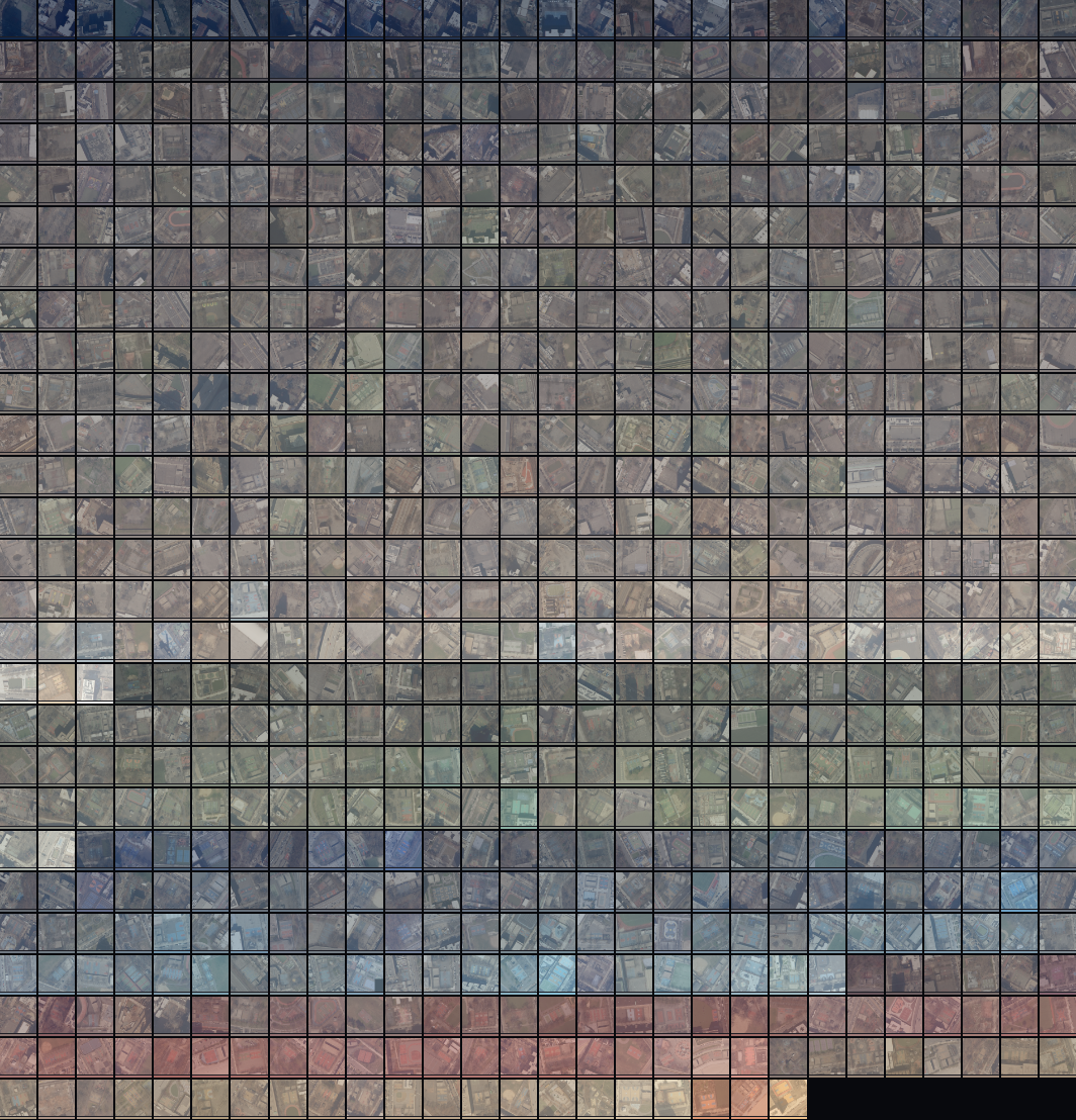 Mosaic of all NYC basketball courts arranged by dominant color